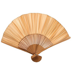 A traditional wooden hand fan with a natural brown finish. The fan is closed and ready to be opened.