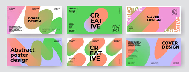 Creative covers or horizontal posters  in modern minimal style for corporate identity, branding, social media advertising, promo. Modern layout design template with dynamic fluid gradient lines