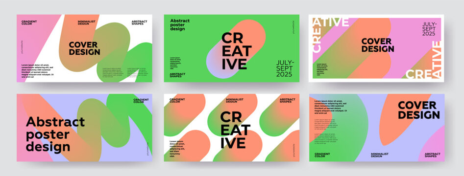 Creative covers or horizontal posters  in modern minimal style for corporate identity, branding, social media advertising, promo. Modern layout design template with dynamic fluid gradient lines
