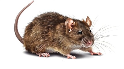 Brown Rat With Long Tail Sitting On White Background