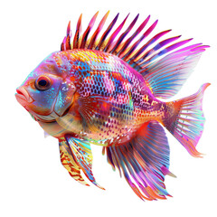 Fototapeta premium A vibrant, colorful fish with a spiky fin, rendered in a digital art style. This image is perfect for adding a splash of color to any project.