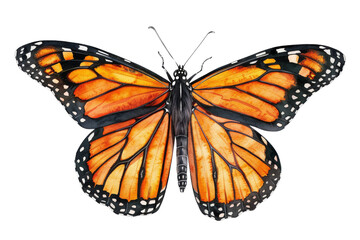 Fototapeta premium A vibrant monarch butterfly with its wings spread wide, showcasing its intricate patterns of orange, black, and white.