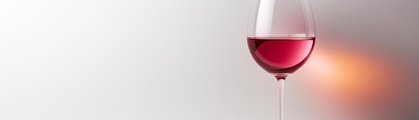 Craft a high-angle view of a red wine glass with fluorescent lighting, against a solid white backdrop, emphasizing a single object in a photorealistic digital style