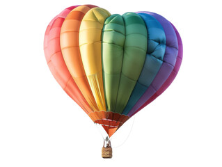Naklejka premium A vibrant rainbow hot air balloon shaped like a heart.