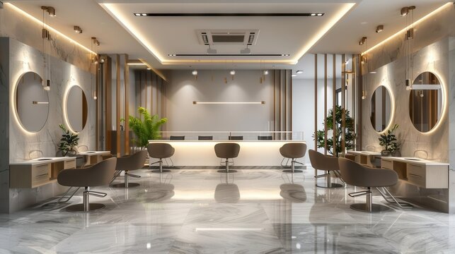 luxurious modern hair salon interior with sleek decor and styling stations 3d render