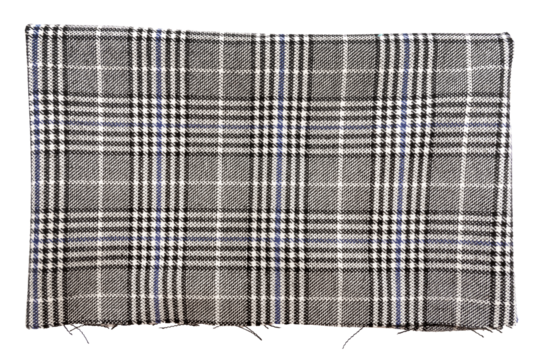 Piece of torn crumpled checkered fabric on a white background. Textile. Cellular tissue isolate