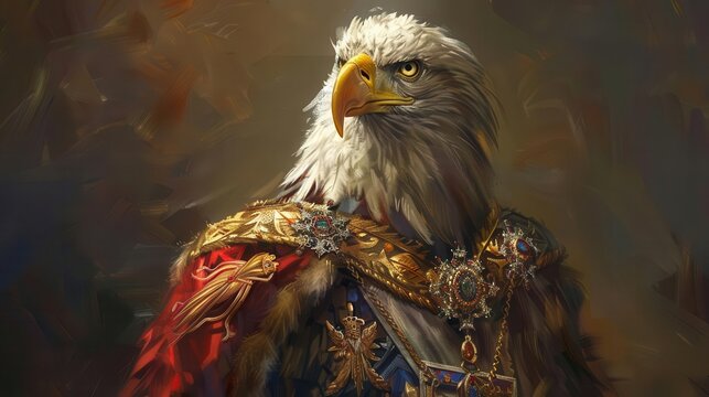 majestic bald eagle in regal kings attire digital painting