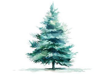 Fototapeta premium A watercolor illustration of a blue spruce tree. The tree is isolated on a white background. The tree is a symbol of Christmas, winter, and the holidays.