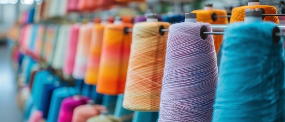 AI generator images of 
Silk production factory, yarn Various colors to produce weaving ,Textile industry