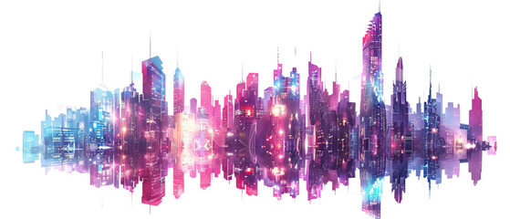 Obraz premium Abstract cityscape with vibrant colors and glowing lights.