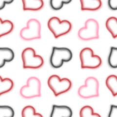 Blurred outline of hearts repeating pattern on white background
