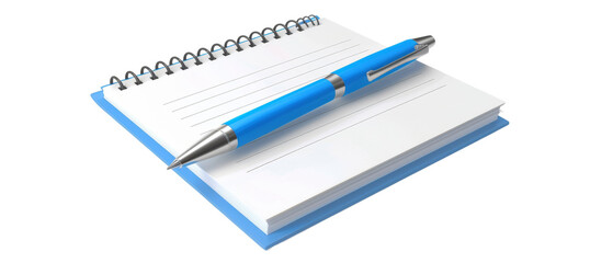 Blue pen on spiral notebook, ready for writing.