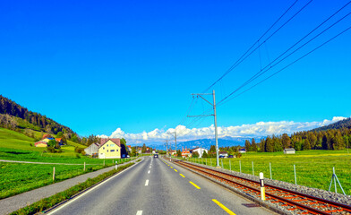 Die Stossstrasse bei Gais (Kanton Appenzell Ausserrhoden) in Richtung Altstätten 