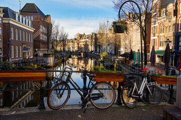 Bicycles on a bridge in Amsterdam