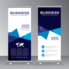 Roll up banner design template, vertical, abstract background, pull up design, modern banner, Blue colour roll up banner design, 