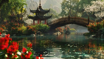 Obraz premium Image of a blooming garden in Japanese style