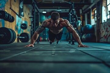 Person performing regular workout exercises, isolated gym setting, copy space