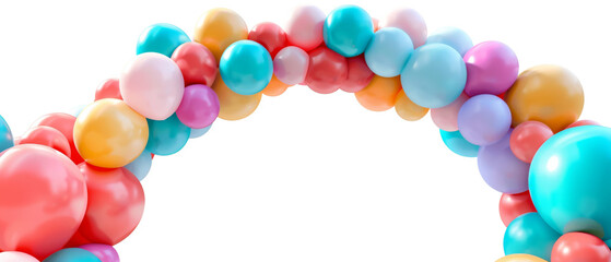 Colorful balloon arch isolated on black background.