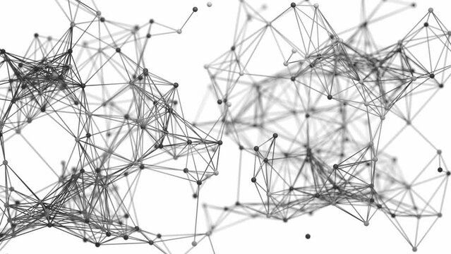 white background plexus polygon network 3d animation background. Can be used to represent futuristic communications, artificial intelligence cyberspace or chemistry science