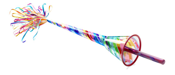 Colorful party blower isolated on black background.