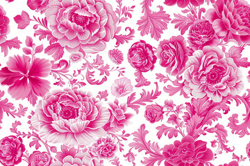 Intricate pink floral seamless pattern on white background
