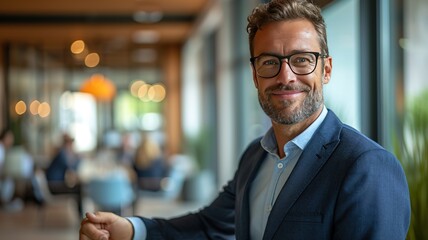 Fototapeta premium Corporate headshot, executive handshake, sleek modern meeting room setting