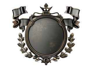 Obraz premium Elegant, antique-inspired crest with ornate frame, laurel wreath and banner, perfect for heraldic designs and luxury branding.