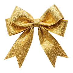 Gold glitter ribbon tie bow. isolated on transparent background.
