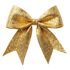 Gold glitter ribbon tie bow. isolated on transparent background.