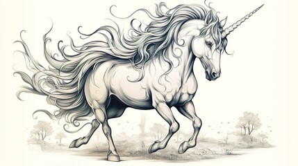 Walking unicorn isolated on white background