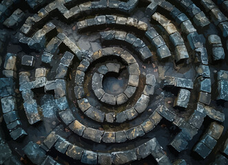 An image of a maze in the dark with a circle in the middle of it