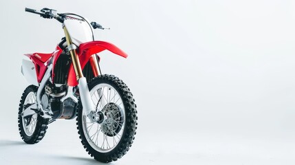 red and white motorcycle on isolated white background powerful motocross studio photo