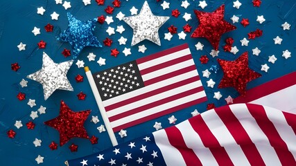 Obraz premium celebratory fireworks on the background of the American flag on US Independence Day.