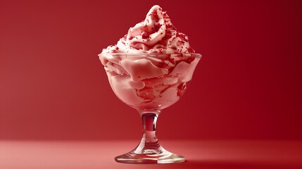 Ice cream in the glass on a red background