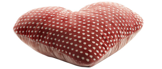 Obraz premium Red heart-shaped pillow with white polka dots.
