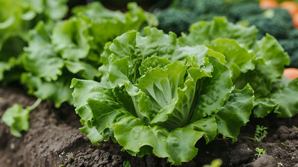 Organic Lettuce Grow in California Farmland. Field of organic lettuce growing on a sustainable farm in California