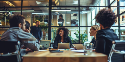 A person measuring business results and communicating it to their team in the boardroom