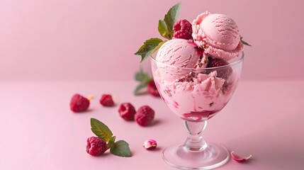 Ice cream with penat pesta in sundea in glass pink background