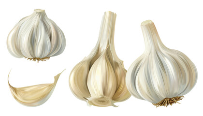 Obraz premium Three whole garlic bulbs with one clove separated.
