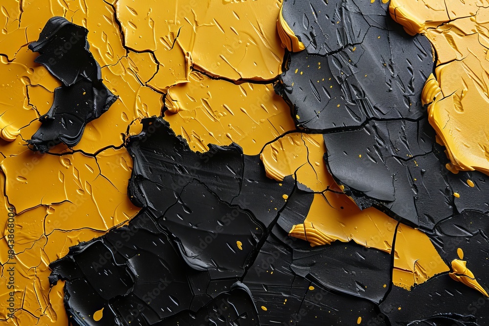 Aufkleber a texture with cracks and peeling paint, where black and gold pieces create a contrasting and abstra