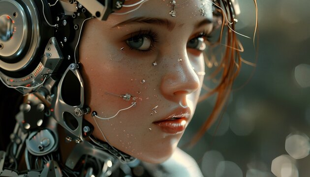 Advanced artificial intelligence female robot from the future