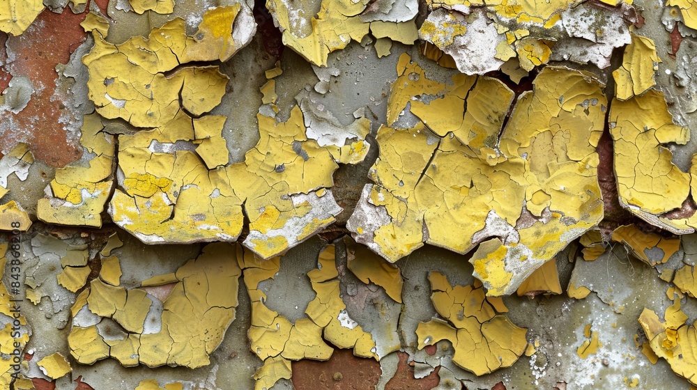 Poster a texture with cracks and peeling paint, where black and gold pieces create a contrasting and abstra