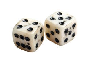 Two white dice with black dots, one showing five and the other showing six.