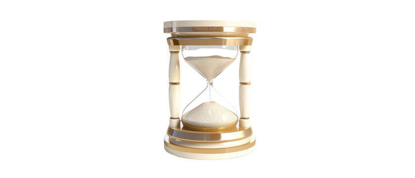 White hourglass isolated on black background.