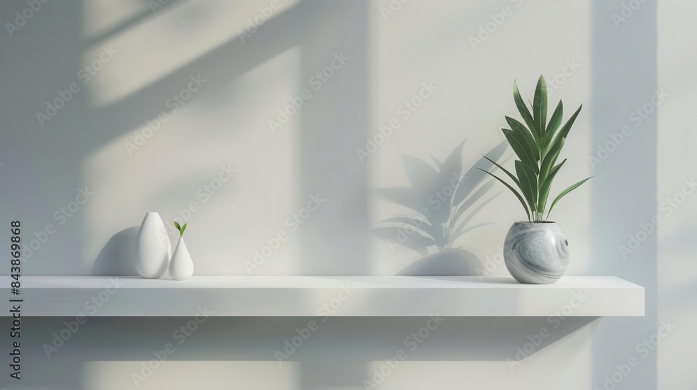 Poster sleek white product display shelf on subtle gray wall modern 3d rendering