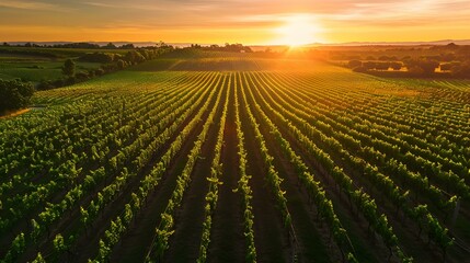 Obraz premium Vineyard in the countryside neat rows grapevines