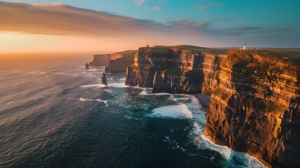 Coastline with rugged cliffs lighthouse img