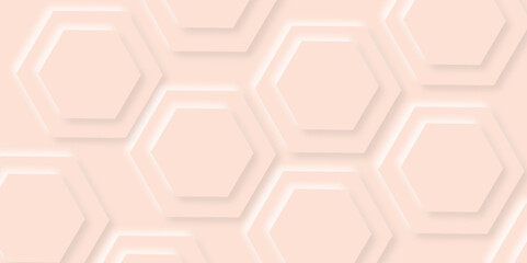 Abstract orange hexagon shape geometric line background. abstract seamless modern white and orange color technology concept geometric hexagon vector background neomorphism style poster, banner design.