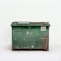 Green Metal Dumpster Against White Wall