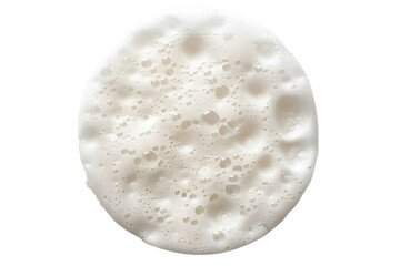 Foam on circle piece of soap with bubbles. Soap for hygiene, clean wash. Isolated on transparent background